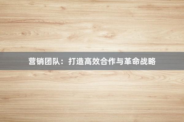 营销团队:打造高效合作与革命战略